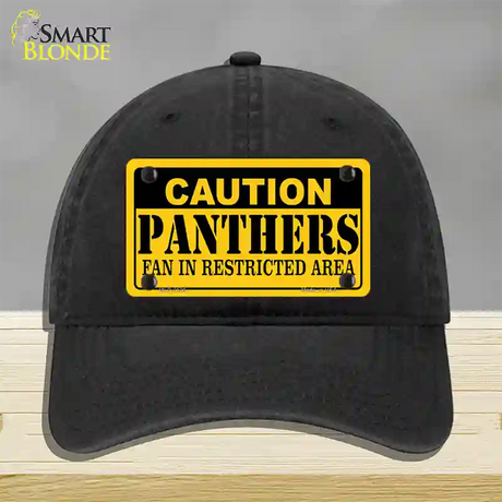 Caution Panthers Novelty License Plate Hat Unconstructed Cotton / Black