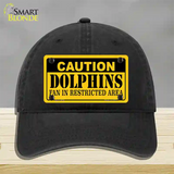 Caution Dolphins Novelty License Plate Hat Unconstructed Cotton / Black