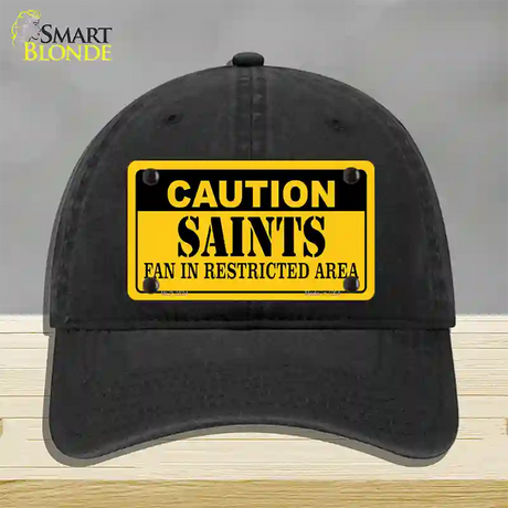 Caution Saints Novelty License Plate Hat Unconstructed Cotton / Black