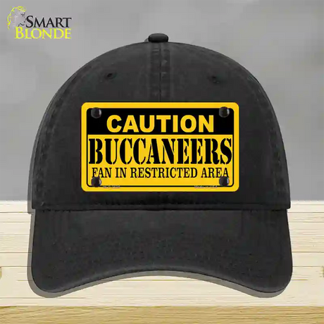 Caution Buccaneers Novelty License Plate Hat Unconstructed Cotton / Black