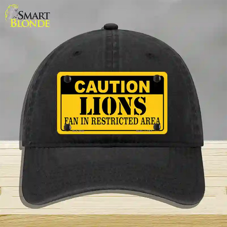 Caution Lions Novelty License Plate Hat Unconstructed Cotton / Black