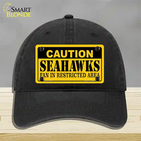 Caution Seahawks Novelty License Plate Hat Unconstructed Cotton / Black