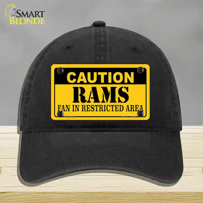 Caution Rams Novelty License Plate Hat Unconstructed Cotton / Black