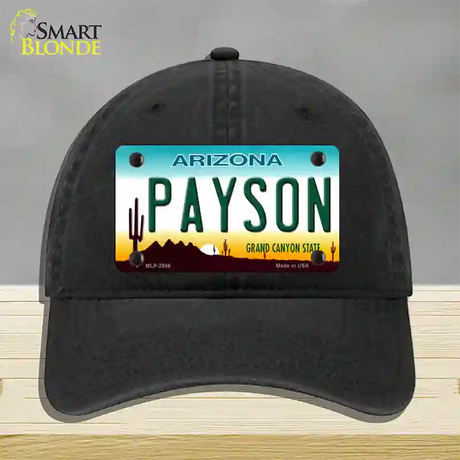 Payson Arizona Novelty License Plate Hat Unconstructed Cotton / Black