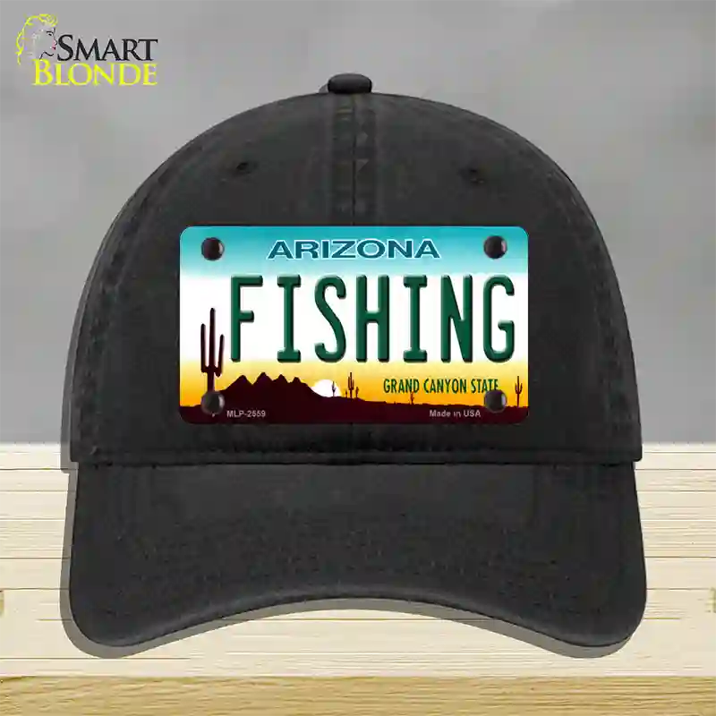 Fishing Arizona Novelty License Plate Hat Unconstructed Cotton / Black