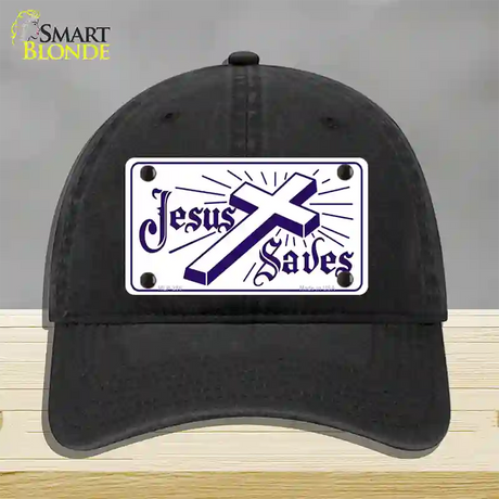 Jesus Saves Novelty License Plate Hat Unconstructed Cotton / Black