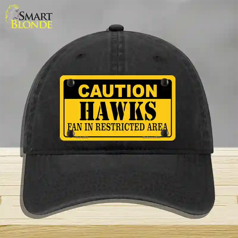 Caution Hawks Fan Novelty License Plate Hat Unconstructed Cotton / Black