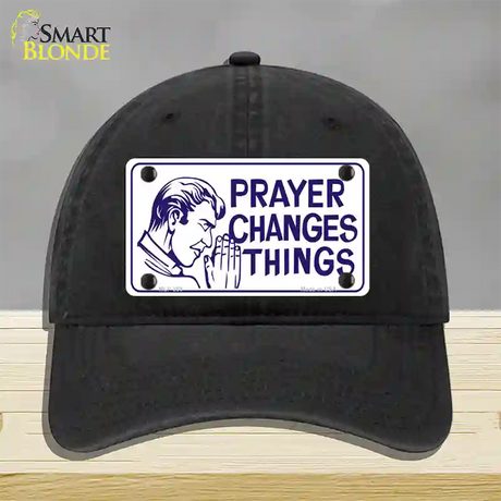 Prayer Changes Things Novelty License Plate Hat Unconstructed Cotton / Black