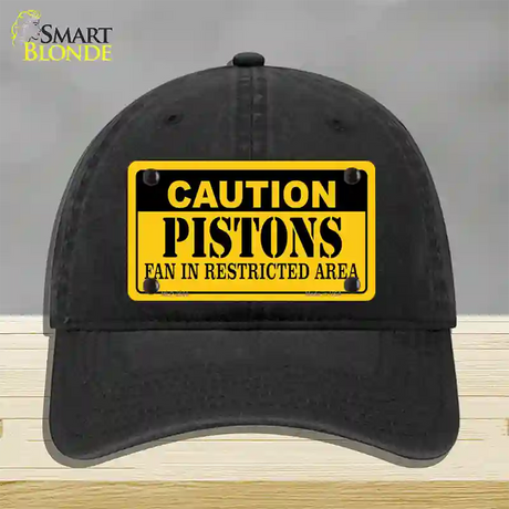 Caution Pistons Fan Novelty License Plate Hat Unconstructed Cotton / Black