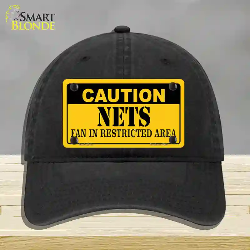 Caution Nets Fan Novelty License Plate Hat Unconstructed Cotton / Black