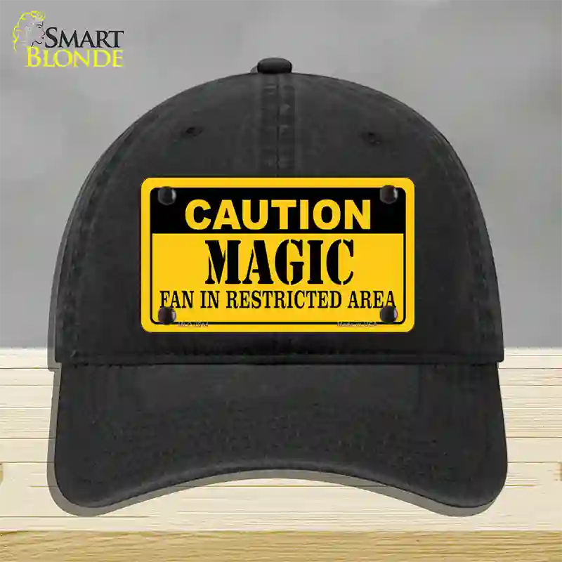 Caution Magic Fan Novelty License Plate Hat Unconstructed Cotton / Black