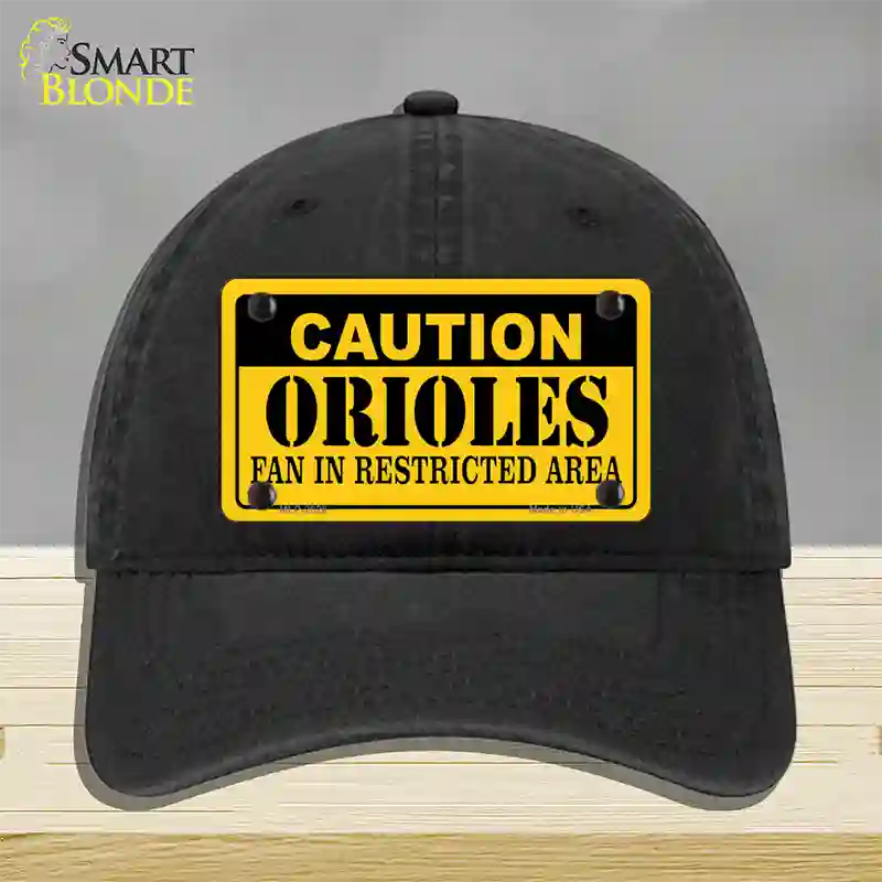 Caution Orioles Fan Novelty License Plate Hat Unconstructed Cotton / Black