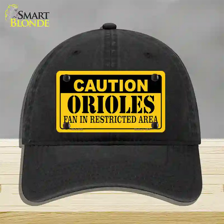 Caution Orioles Fan Novelty License Plate Hat Unconstructed Cotton / Black