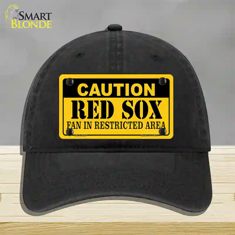 Caution Red Sox Fan Novelty License Plate Hat Unconstructed Cotton / Black