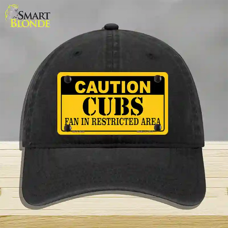 Caution Cubs Fan Novelty License Plate Hat Unconstructed Cotton / Black