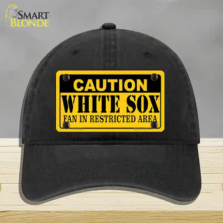 Caution White Sox Fan Novelty License Plate Hat Unconstructed Cotton / Black