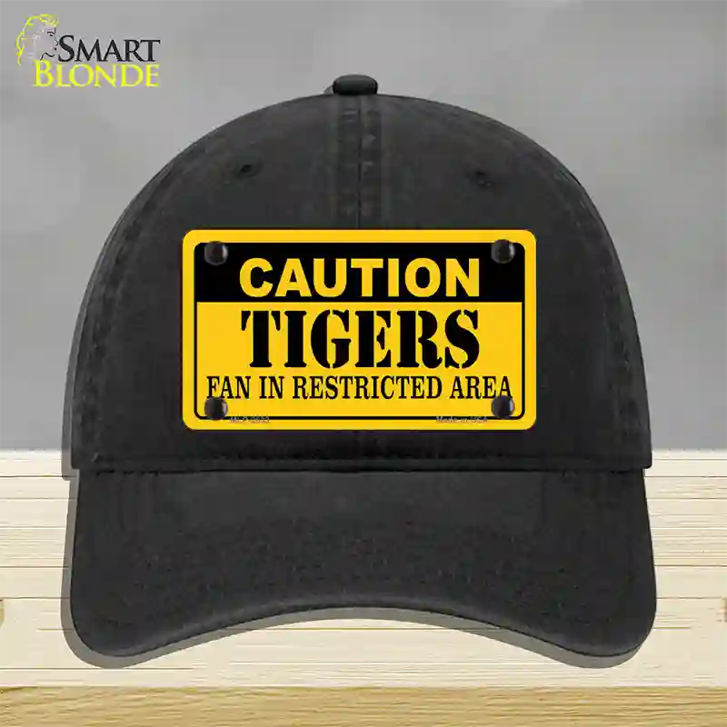 Caution Tigers Fan Novelty License Plate Hat Unconstructed Cotton / Black