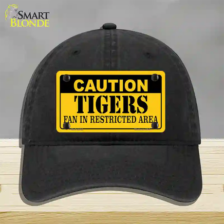 Caution Tigers Fan Novelty License Plate Hat Unconstructed Cotton / Black