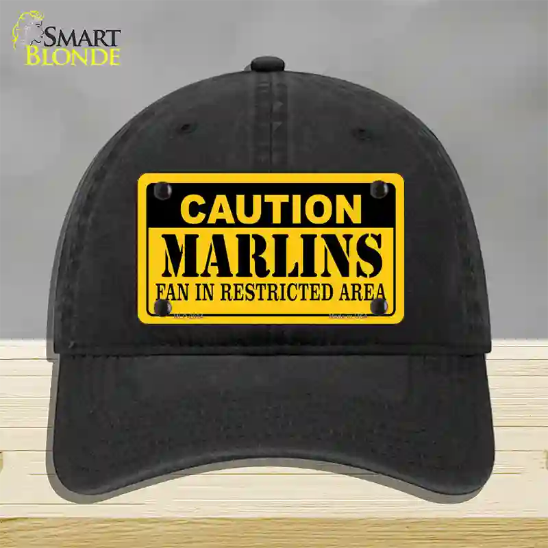 Caution Marlins Fan Novelty License Plate Hat Unconstructed Cotton / Black