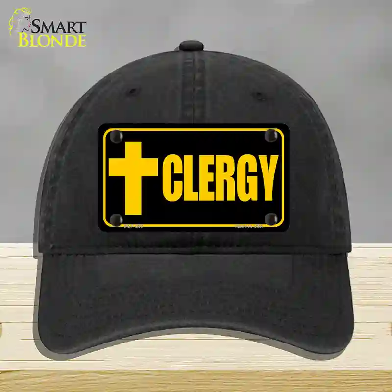 Clergy Vanity Novelty License Plate Hat Unconstructed Cotton / Black