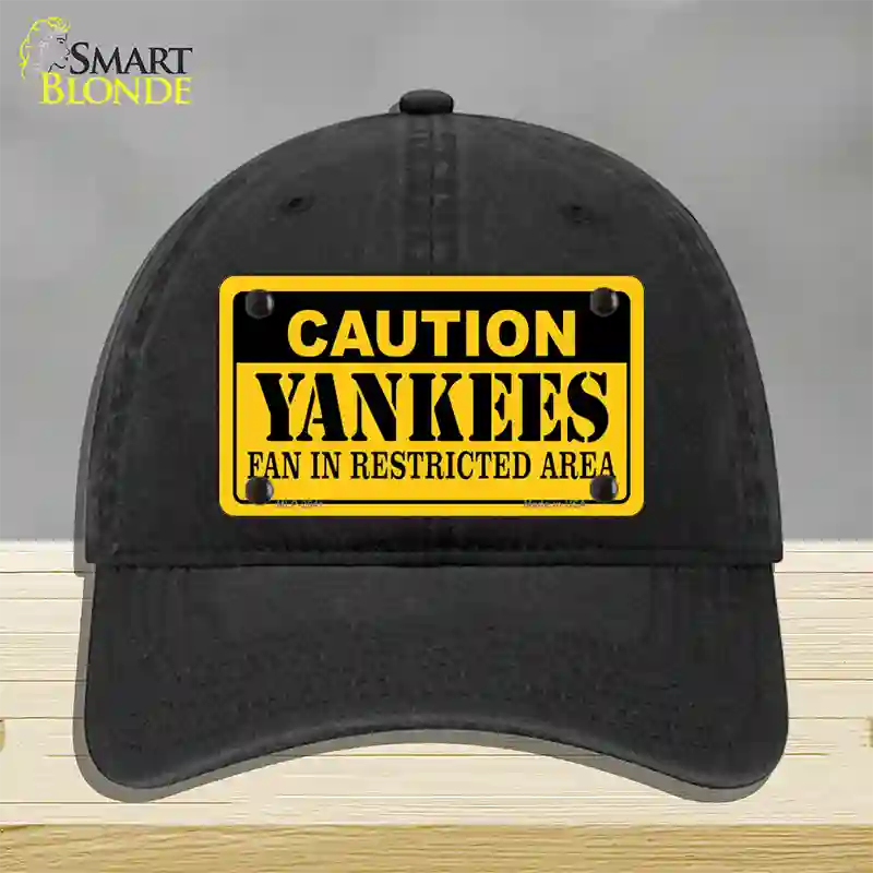 Caution Yankees Fan Novelty License Plate Hat Unconstructed Cotton / Black