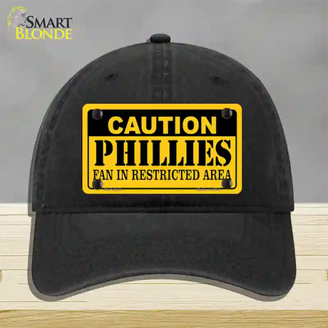 Caution Phillies Fan Novelty License Plate Hat Unconstructed Cotton / Black