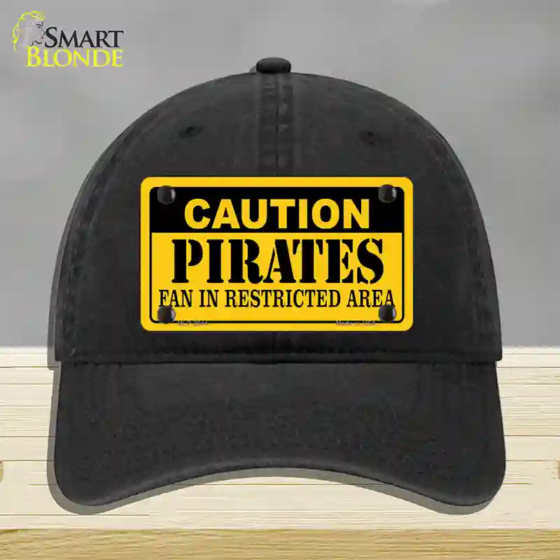 Caution Pirates Fan Novelty License Plate Hat Unconstructed Cotton / Black