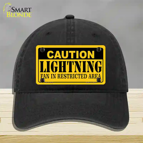 Caution Lightning Novelty License Plate Hat Unconstructed Cotton / Black