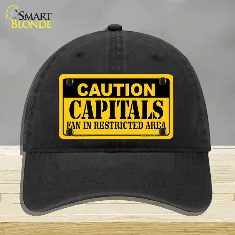 Caution Capitals Novelty License Plate Hat Unconstructed Cotton / Black