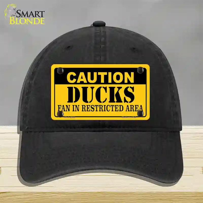 Caution Ducks Novelty License Plate Hat Unconstructed Cotton / Black