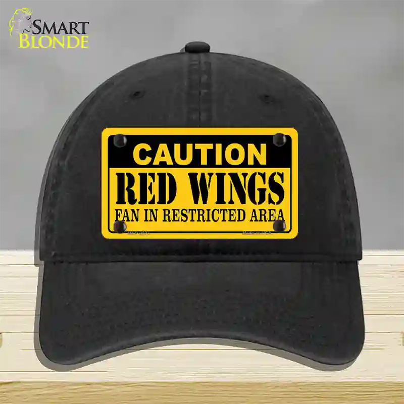 Caution Red Wings Novelty License Plate Hat Unconstructed Cotton / Black