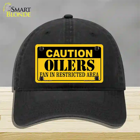 Caution Oilers Novelty License Plate Hat Unconstructed Cotton / Black