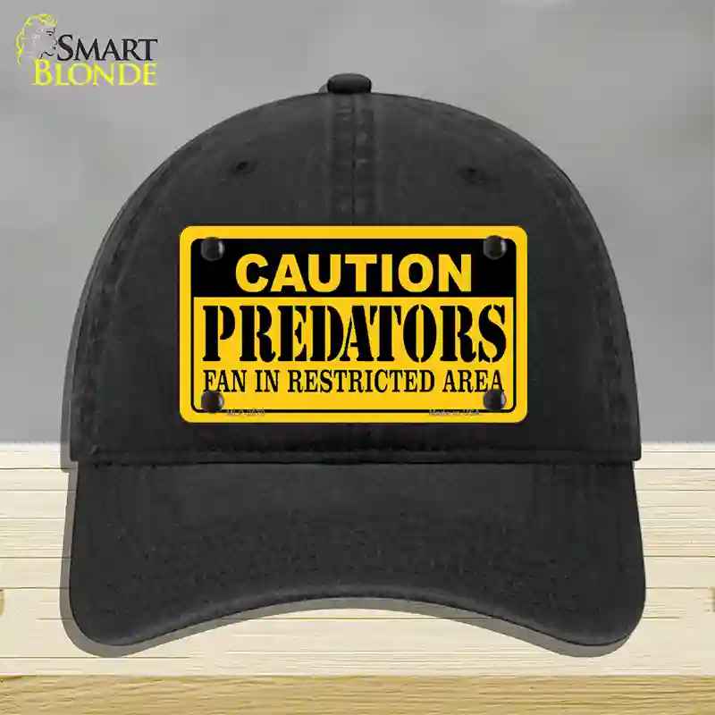 Caution Predators Novelty License Plate Hat Unconstructed Cotton / Black