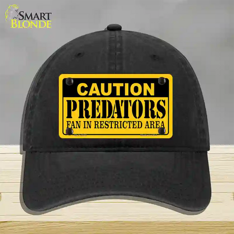 Caution Predators Novelty License Plate Hat Unconstructed Cotton / Black