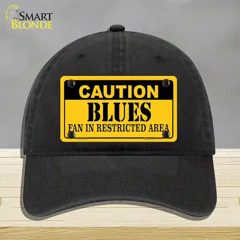 Caution Blues Novelty License Plate Hat Unconstructed Cotton / Black