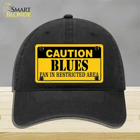 Caution Blues Novelty License Plate Hat Unconstructed Cotton / Black