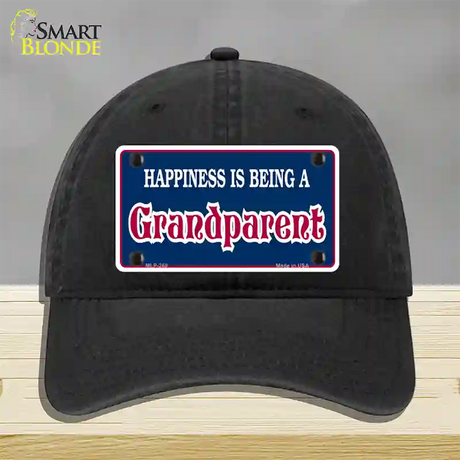 Happiness Being Grandparent Novelty License Plate Hat Unconstructed Cotton / Black