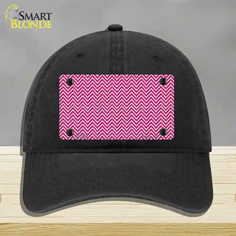 Pink White Chevron Novelty License Plate Hat Unconstructed Cotton / Black