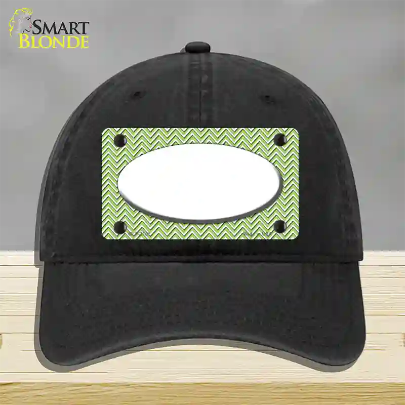 Lime Green White Chevon White Center Oval Novelty License Plate Hat Unconstructed Cotton / Black