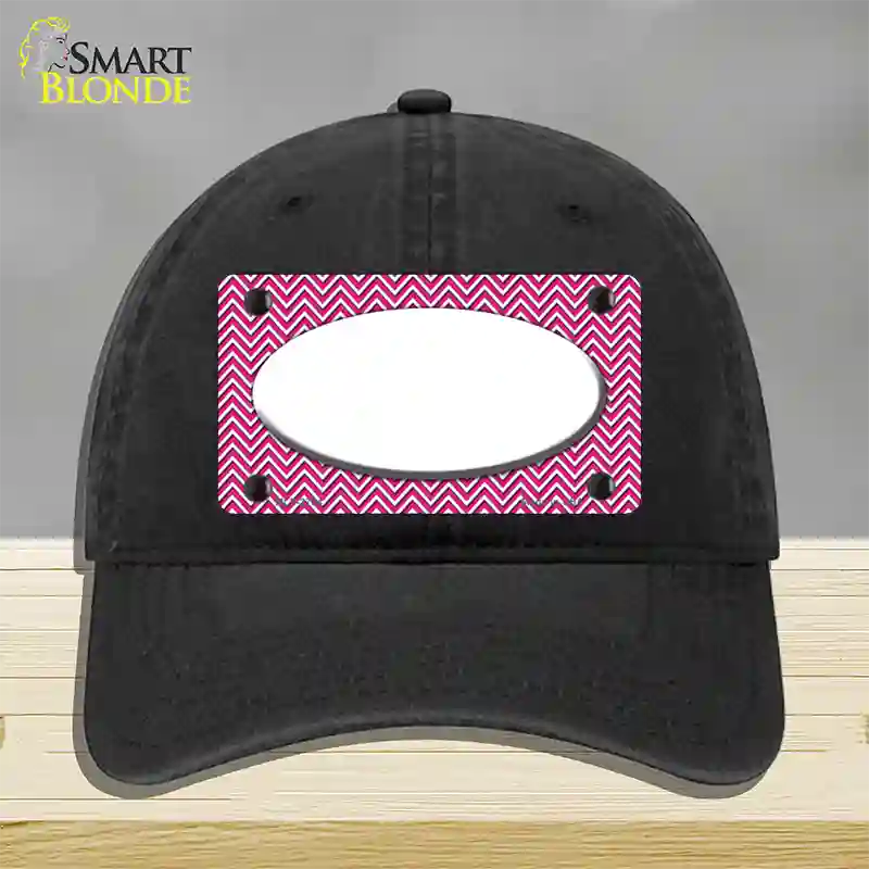 Pink White Chevon White Center Oval Novelty License Plate Hat Unconstructed Cotton / Black