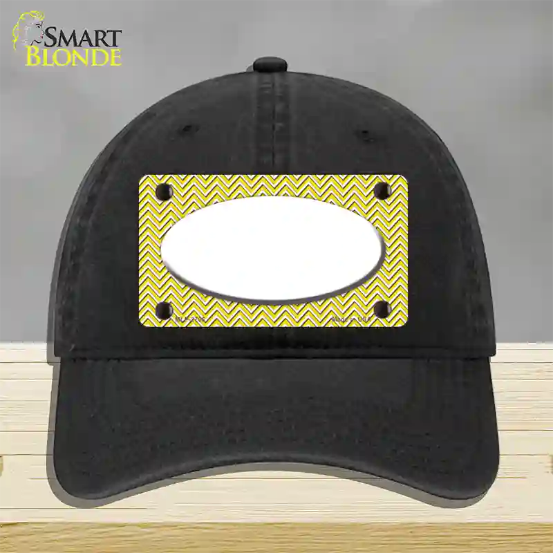 Yellow White Chevon White Center Oval Novelty License Plate Hat Unconstructed Cotton / Black