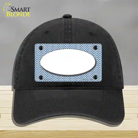 Light Blue White Chevon White Center Oval Novelty License Plate Hat Unconstructed Cotton / Black