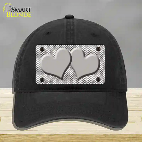 Grey White Chevon Grey Center Hearts Novelty License Plate Hat Unconstructed Cotton / Black