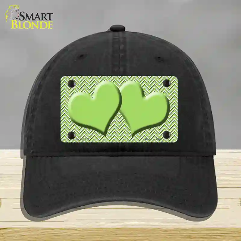 Lime Green White Chevron Lime Green Center Hearts Novelty License Plate Hat Unconstructed Cotton / Black