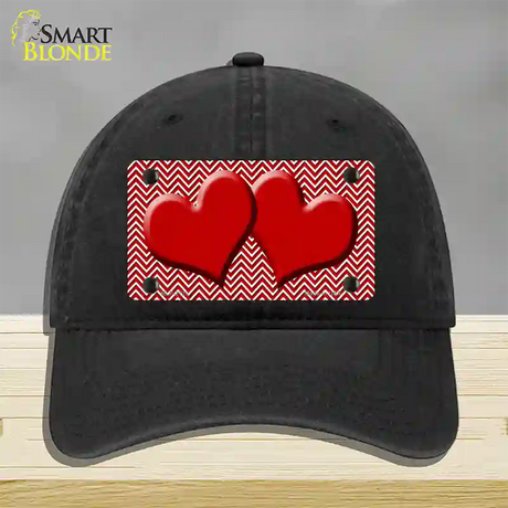 Red White Chevron Red Center Hearts Novelty License Plate Hat Unconstructed Cotton / Black