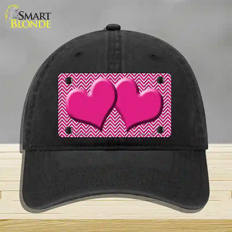 Pink White Chevron Pink Center Hearts Novelty License Plate Hat Unconstructed Cotton / Black