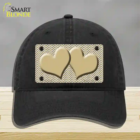 Gold White Chevron Gold Center Hearts Novelty License Plate Hat Unconstructed Cotton / Black