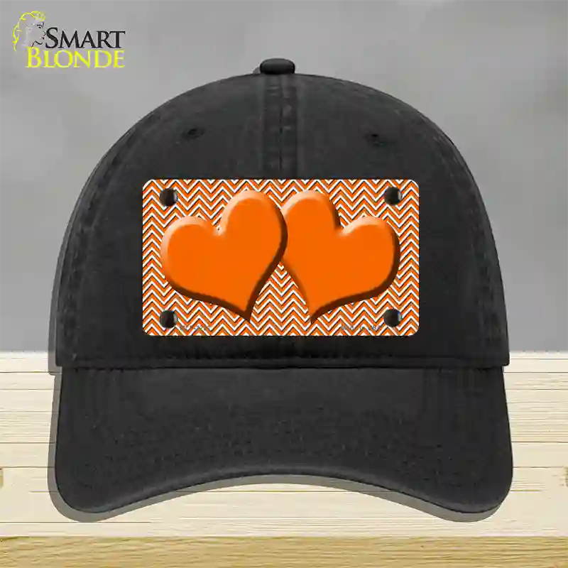 Orange White Chevron Orange Center Hearts Novelty License Plate Hat Unconstructed Cotton / Black