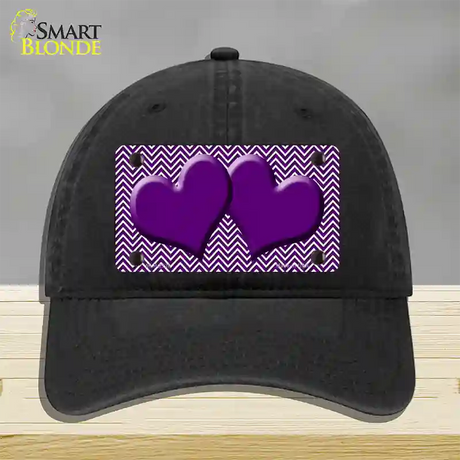 Purple White Chevron Purple Center Hearts Novelty License Plate Hat Unconstructed Cotton / Black