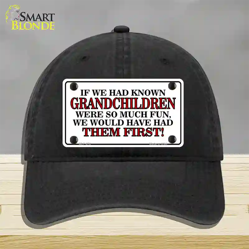 Grandchildren First Novelty License Plate Hat Unconstructed Cotton / Black